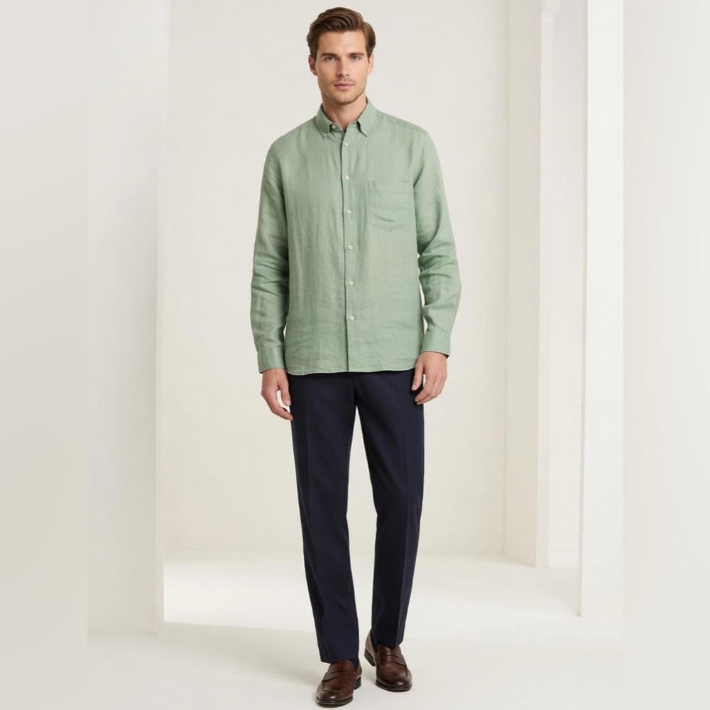 Ermenegildo Zegna Green Casual Button Down Shirt Cotton/Hemp Made in Italy
A5